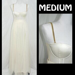 LNC Maxi Dress Ivory Party Wedding The Vintage Shop Womens Medium Sheer Chain